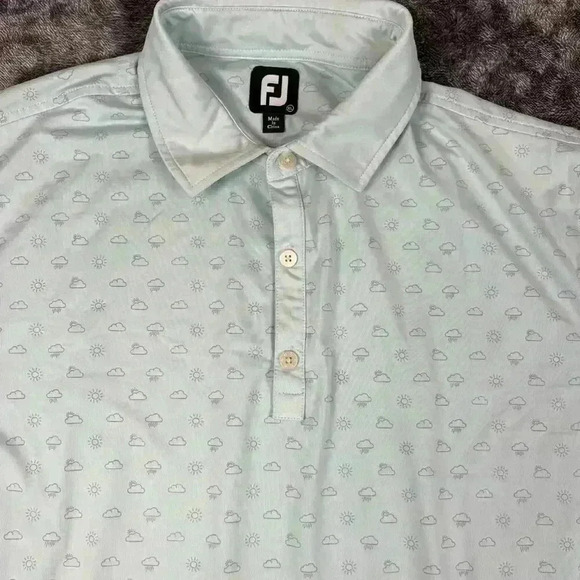 FootJoy Men's XL Polo Cloud Sun All Over Print Performance Stretch Light Blue - Picture 2 of 11